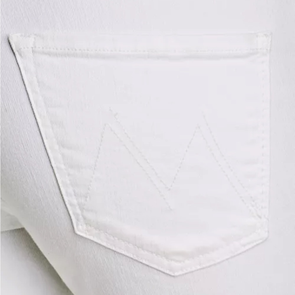 MOTHER Mid-rise Dazzler Ankle Fray Straight Leg White Jeans - Picture 3 of 7